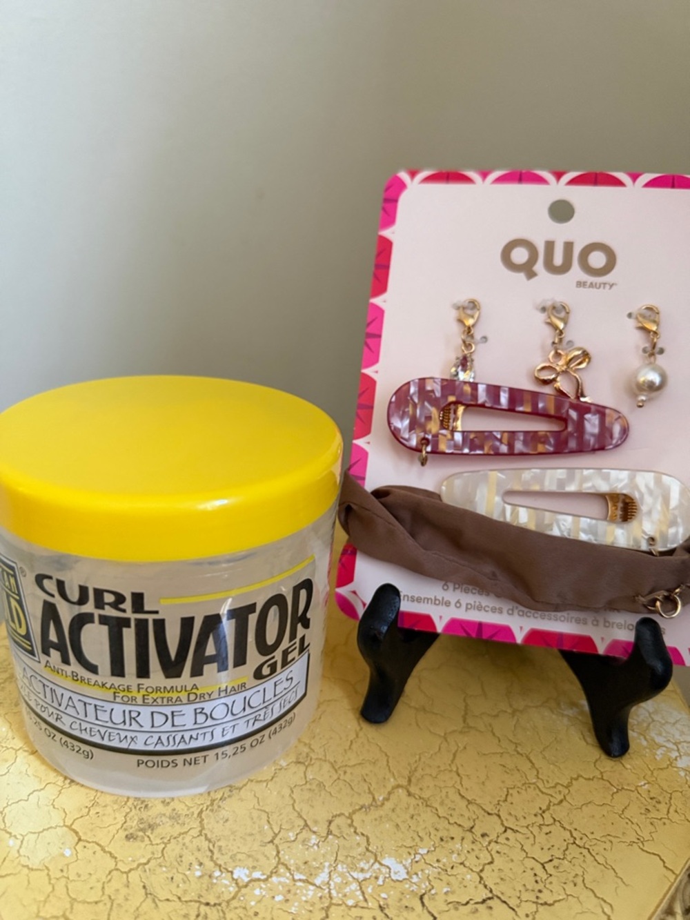 Hair Clip and Charm Set - Pink and Pearl. Curl activator gel.